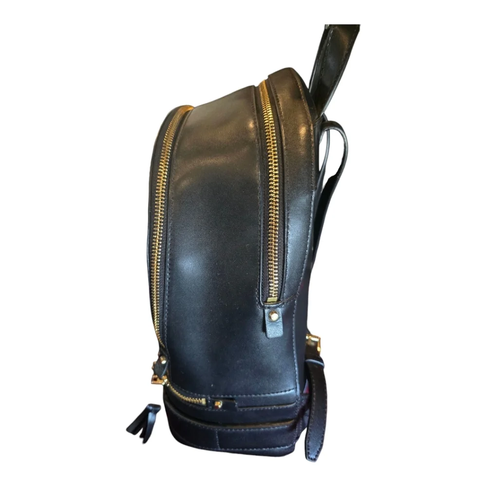 NEW MICHAEL KORS RHEA ZIP BLACK LEATHER MEDIUM BACKPACK Rare, Unique "COOL" - Picture 3 of 7